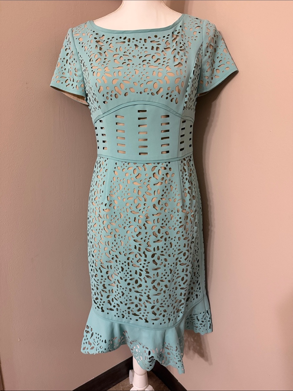 ANTONIO MELANI Aqua Laser-Cut Fit & Flare Midi Dress